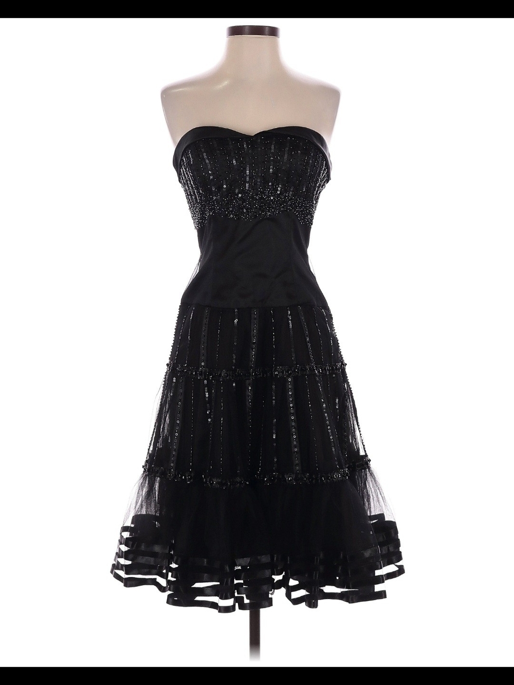 Beaded Strapless Black Cocktail Dress